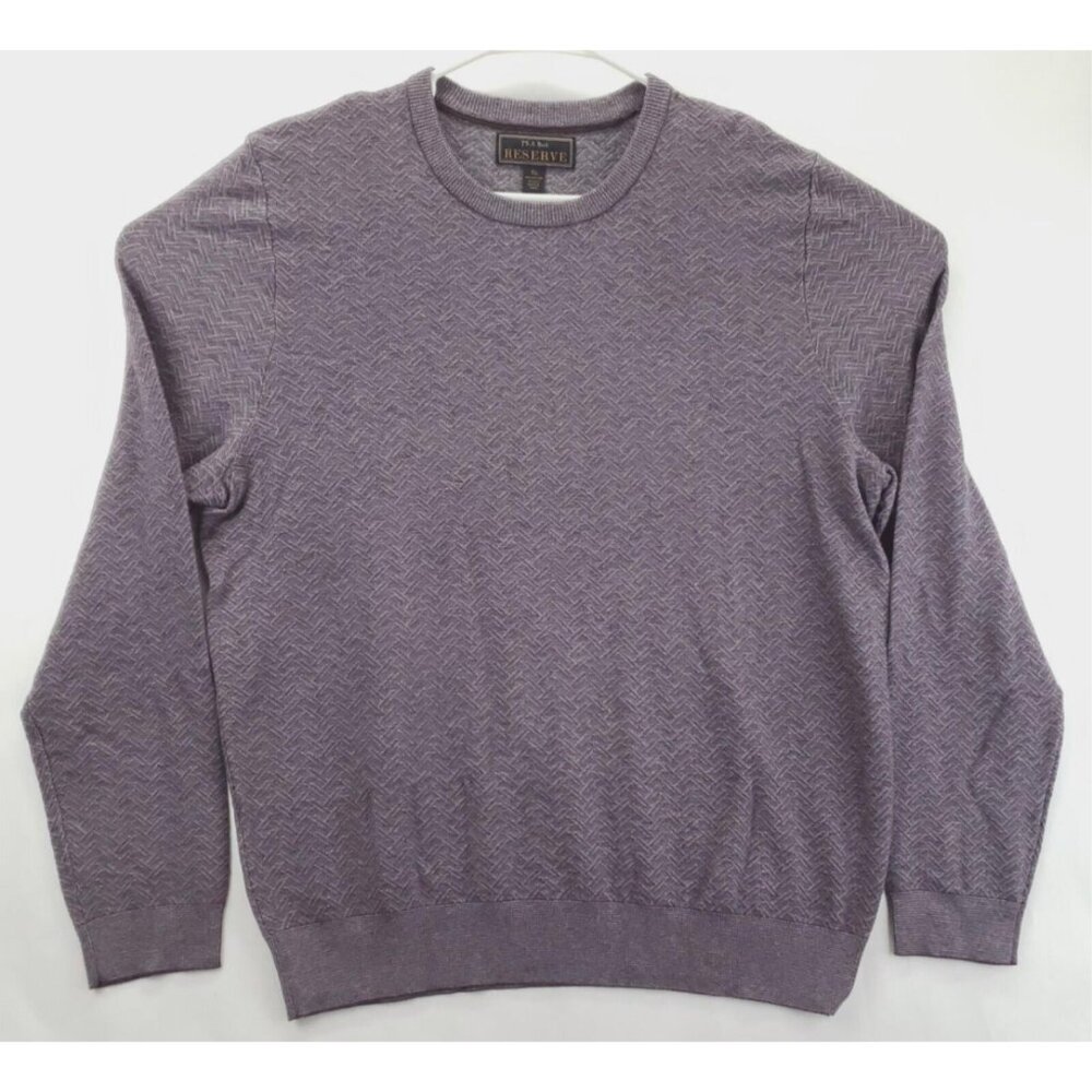 Jos A Bank Reserve Sweater Mens XL Purple Silk Herringbone Crew Neck Pullover